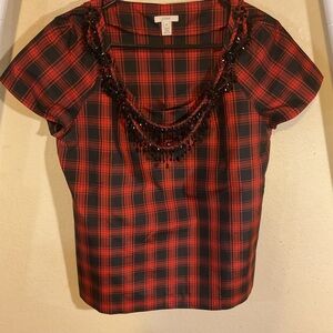 J. Crew Women's 100% Silk Red and Black Plaid Top Size 10
